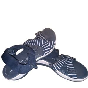 Clarks Cloudsteppers Arla Gracie Womens Size 6 Navy White Textile Wedge Sandals